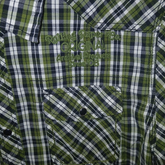 The Rolling Paper Company Green Plaid Button Down Shirt Size: XL Short Sleeved - Picture 6 of 11